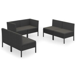 Salon de jardin 6 pcs avec coussins résine tressée noir 557761557761