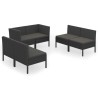 Salon de jardin 6 pcs avec coussins résine tressée noir 557761557761