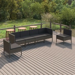 Salon de jardin 6 pcs avec coussins résine tressée gris 557762557762