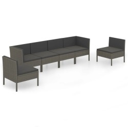 Salon de jardin 6 pcs avec coussins résine tressée gris 557762557762