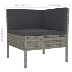 Salon de jardin 6 pcs avec coussins résine tressée gris 557762557762