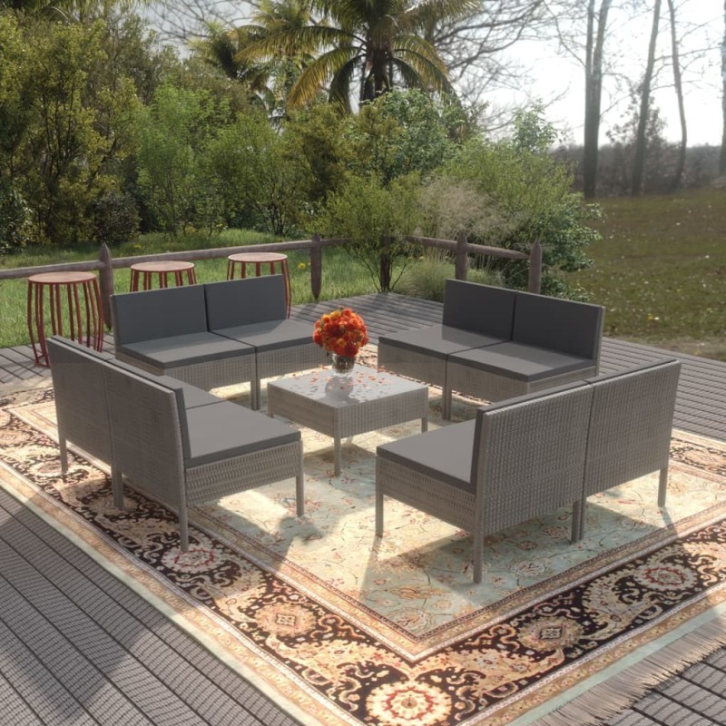 Salon de jardin 9 pcs avec coussins Résine tressée Gris 557764557764