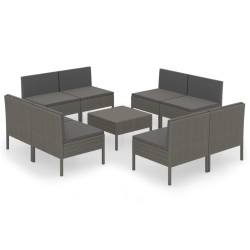Salon de jardin 9 pcs avec coussins Résine tressée Gris 557764557764