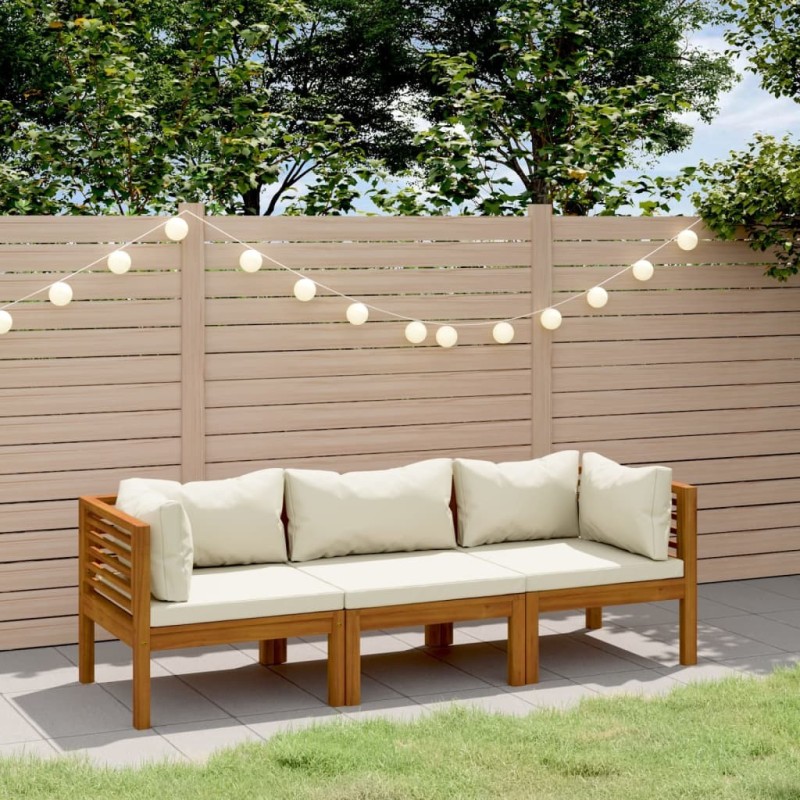 Canapé de jardin 3 places et coussin crème Bois d'acacia massif 557765557765