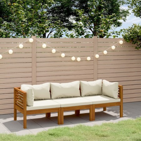 Canapé de jardin 3 places et coussin crème Bois d'acacia massif 557765557765