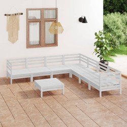 Salon de jardin 8 pcs Bois de pin massif Blanc 557766557766