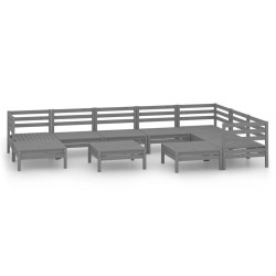 Salon de jardin 10 pcs Bois de pin massif Gris 557771557771
