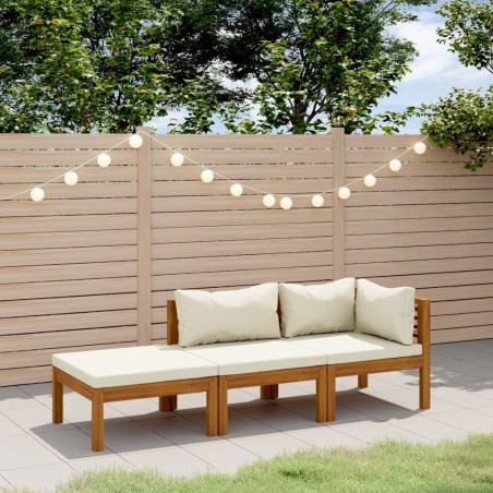 Salon de jardin 3 pcs avec coussin crème Bois d'acacia solide 557777557777