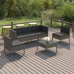 Salon de jardin 6 pcs avec coussins résine tressée gris 557780557780