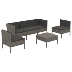 Salon de jardin 6 pcs avec coussins résine tressée gris 557780557780