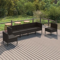 Salon de jardin 6 pcs avec coussins résine tressée noir 557836557836