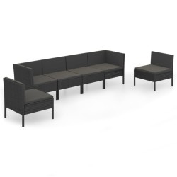 Salon de jardin 6 pcs avec coussins résine tressée noir 557836557836