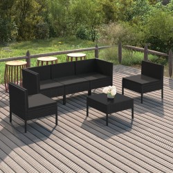 Salon de jardin 6 pcs avec coussins résine tressée noir 557837557837