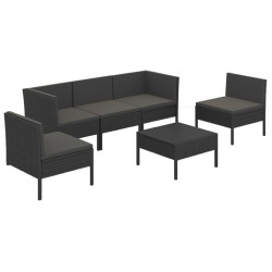 Salon de jardin 6 pcs avec coussins résine tressée noir 557837557837