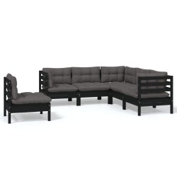 Salon de jardin 5 pcs avec coussins Noir Bois de pin 557838557838