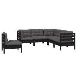 Salon de jardin 5 pcs avec coussins Noir Bois de pin 557838557838