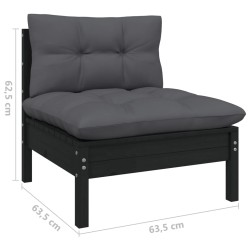 Salon de jardin 5 pcs avec coussins Noir Bois de pin 557838557838