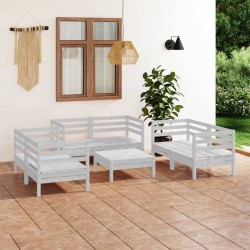 Salon de jardin 7 pcs Blanc Bois de pin massif 557839557839