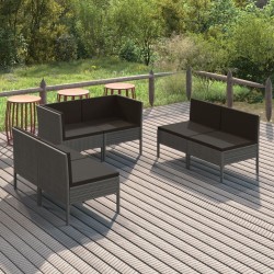 Salon de jardin 6 pcs avec coussins résine tressée gris 557849557849