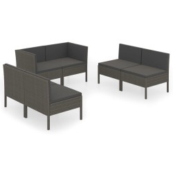 Salon de jardin 6 pcs avec coussins résine tressée gris 557849557849
