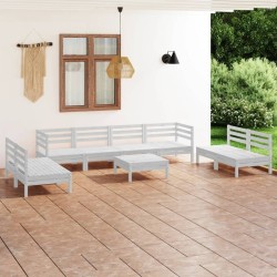 Salon de jardin 9 pcs Blanc Bois de pin massif 557850557850