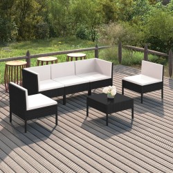 Salon de jardin 6 pcs avec coussins résine tressée noir 557852557852