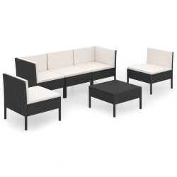 Salon de jardin 6 pcs avec coussins résine tressée noir 557852557852