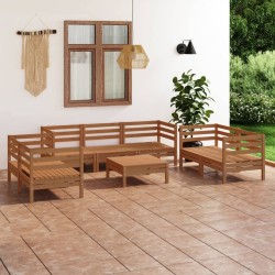 Salon de jardin 8 pcs Marron miel Bois de pin massif 557862557862