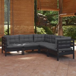 Salon de jardin 5 pcs avec coussins Noir Bois de pin solide 557867557867