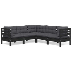 Salon de jardin 5 pcs avec coussins Noir Bois de pin solide 557867557867