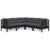 Salon de jardin 5 pcs avec coussins Noir Bois de pin solide 557867557867