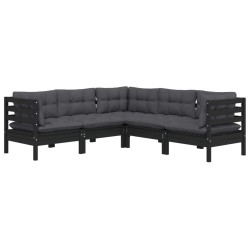 Salon de jardin 5 pcs avec coussins Noir Bois de pin solide 557867557867