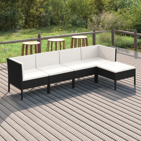 Salon de jardin 5 pcs avec coussins résine tressée noir 557870557870