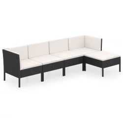 Salon de jardin 5 pcs avec coussins résine tressée noir 557870557870