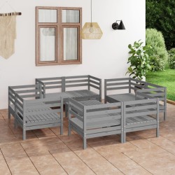 Salon de jardin 9 pcs Gris Bois de pin massif 557893557893