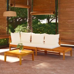 Salon de jardin 3 pcs avec coussins blanc crème Bois d'acacia 557899557899