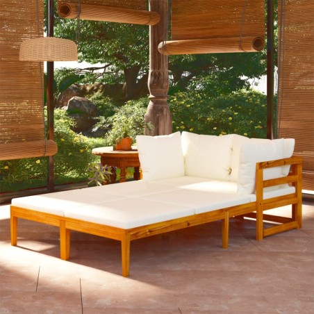 Chaises longues et coussins blanc crème lot de 2 bois d'acacia 557900557900