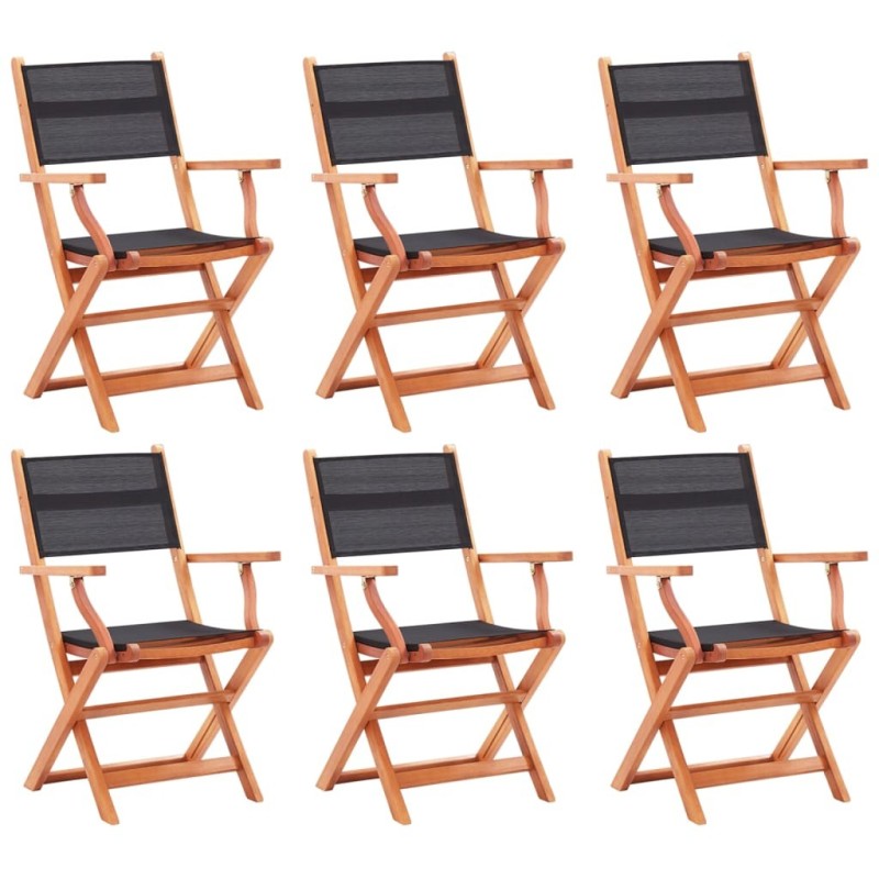 Chaises pliables de jardin lot de 6 noir eucalyptus textilène 557912557912