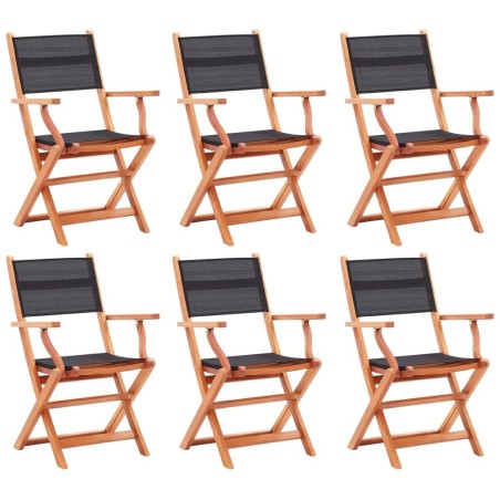 Chaises pliables de jardin lot de 6 noir eucalyptus textilène 557912557912