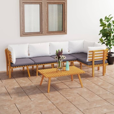 Salon de jardin 6 pcs avec coussins Bois d'acacia solide 557918557918