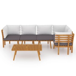 Salon de jardin 6 pcs avec coussins Bois d'acacia solide 557919557919