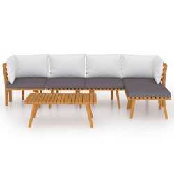Salon de jardin 6 pcs avec coussins Bois d'acacia solide 557921557921