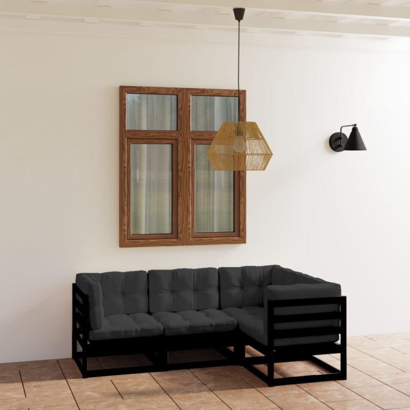 Salon de jardin 4 pcs avec coussins Bois de pin massif 557952557952