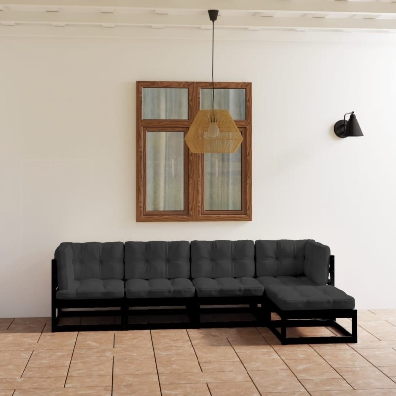 Salon de jardin 5 pcs avec coussins Bois de pin massif 557953557953