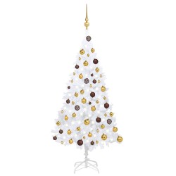 Arbre de Noël artificiel pré-éclairé et boules blanc 120 cm PVC 558028558028