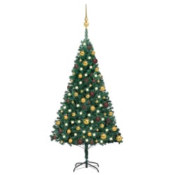 Arbre de Noël artificiel pré-éclairé et boules vert 120 cm PVC 558029558029