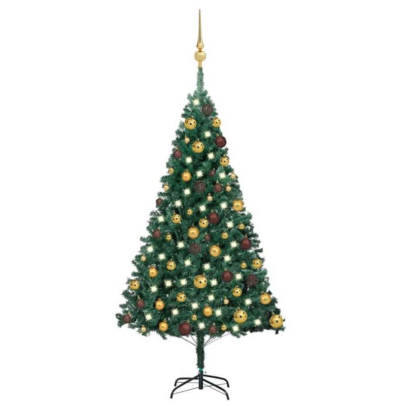Arbre de Noël artificiel pré-éclairé et boules vert 120 cm PVC 558029558029
