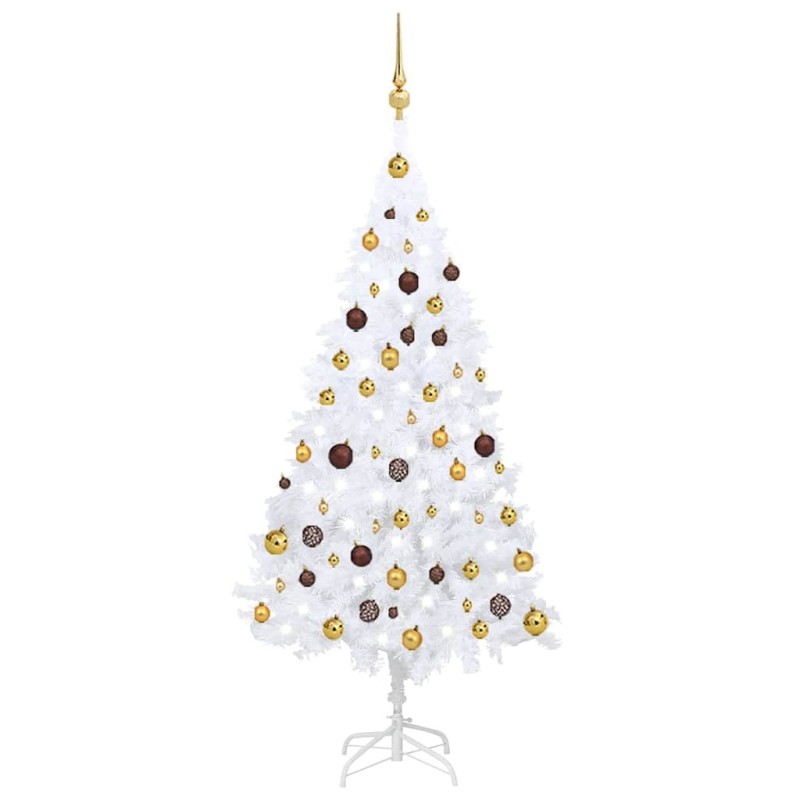 Arbre de Noël artificiel pré-éclairé et boules blanc 150 cm PVC 558030558030
