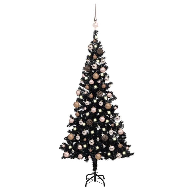 Arbre de Noël artificiel pré-éclairé et boules noir 180 cm PVC 558032558032