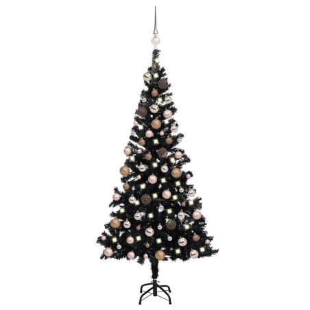 Arbre de Noël artificiel pré-éclairé et boules noir 180 cm PVC 558032558032
